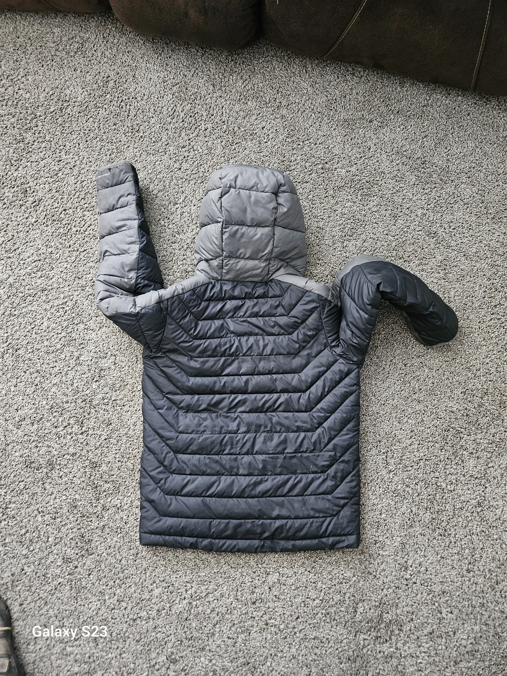 Columbia Omni-Heat Hooded Insulated Puffer Jacket Youth Small Black Gray Full